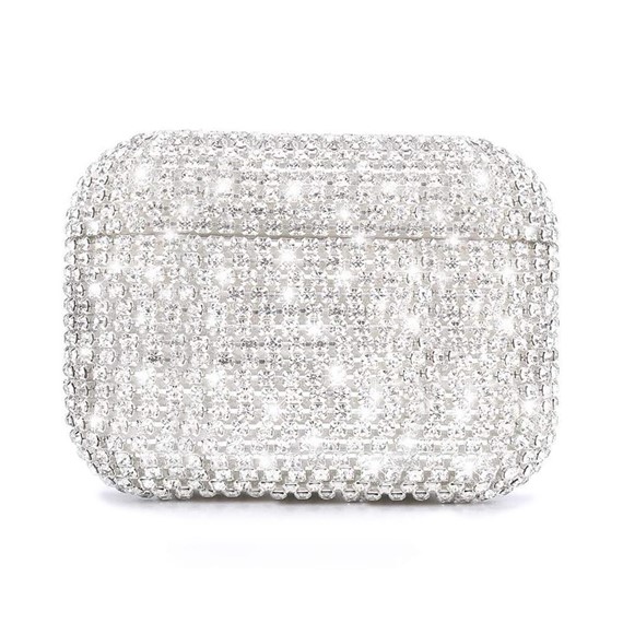Microsonic Airpods 4 Nesil ANC Kılıf Diamond Swarovski Görünümlü Taşlı Gümüş 1
