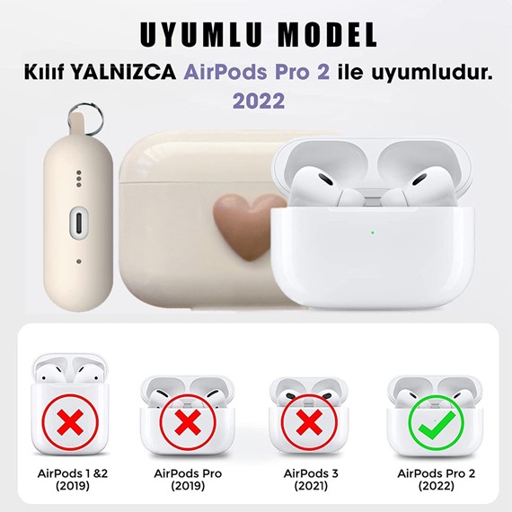 Microsonic AirPods Pro 2 Nesil Kılıf Süslü Kalp Desenli Kahverengi 3