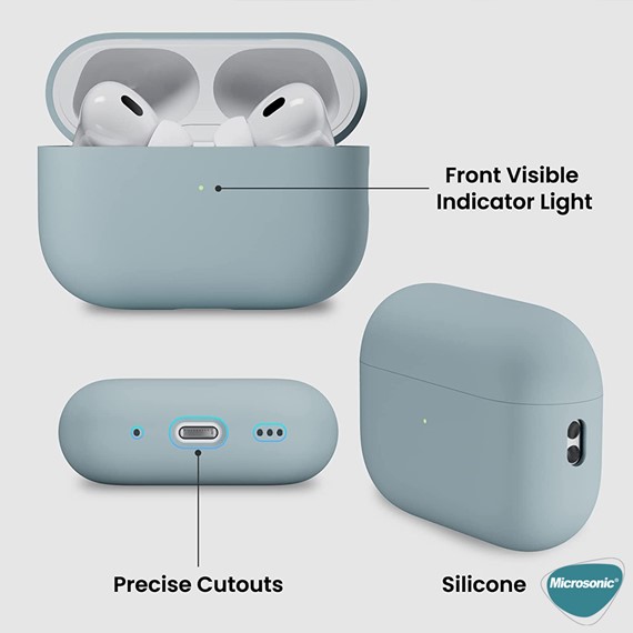 Microsonic AirPods Pro 2 Nesil Kılıf Mat Silikon Lavanta Grisi 4