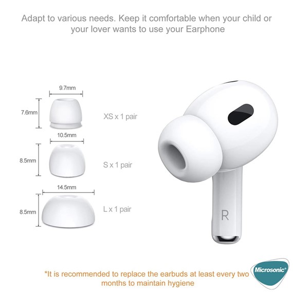 Microsonic AirPods Pro 2 Nesil için Kulaklık Uçları - 6 set XS S L 3