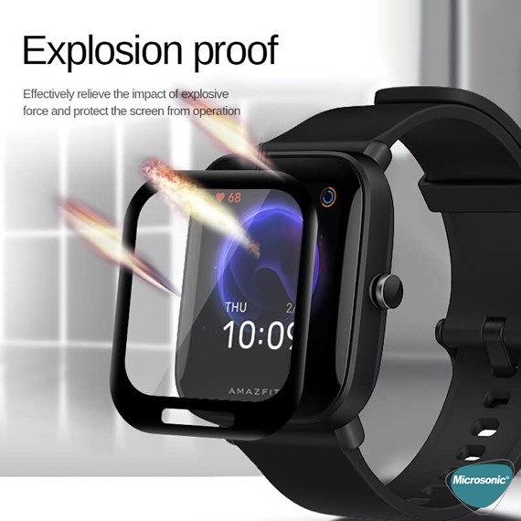 Microsonic Amazfit Bip U Pro Tam Kaplayan Nano Cam Ekran Koruyucu Siyah 3