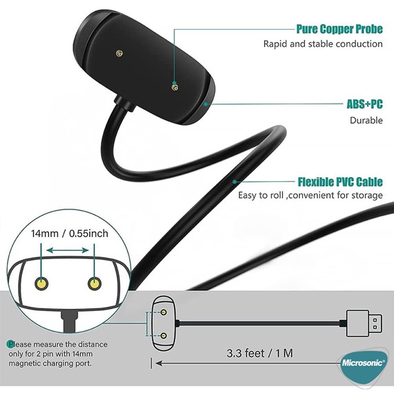 Microsonic Amazfit Bip U Pro Manyetik USB Şarj Kablosu Siyah 5