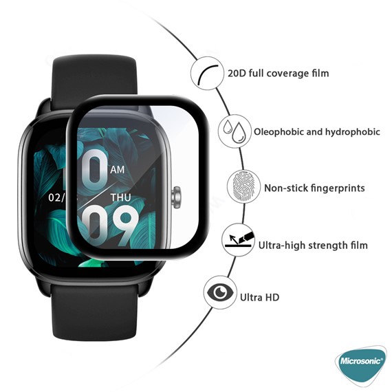 Microsonic Huawei Watch Fit 3 Tam Kaplayan Nano Cam Ekran Koruyucu Siyah 6