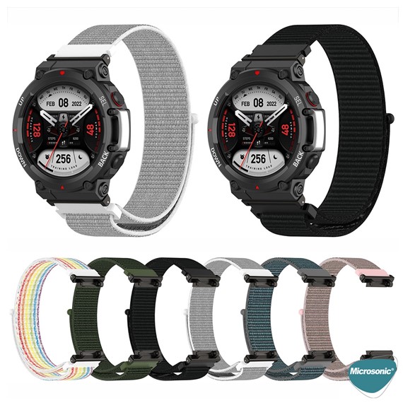 Microsonic Amazfit T-Rex 2 Hasırlı Kordon Woven Sport Loop Siyah 5