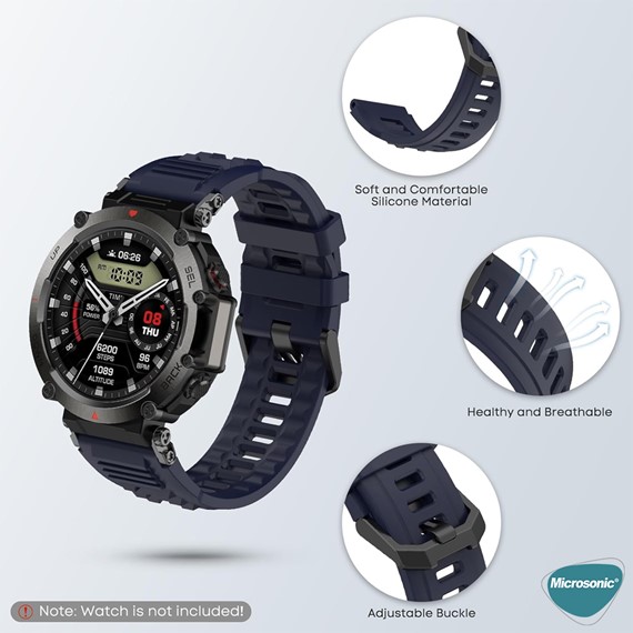 Microsonic Amazfit T-Rex Ultra Kordon Silicone Sport Band Siyah 5
