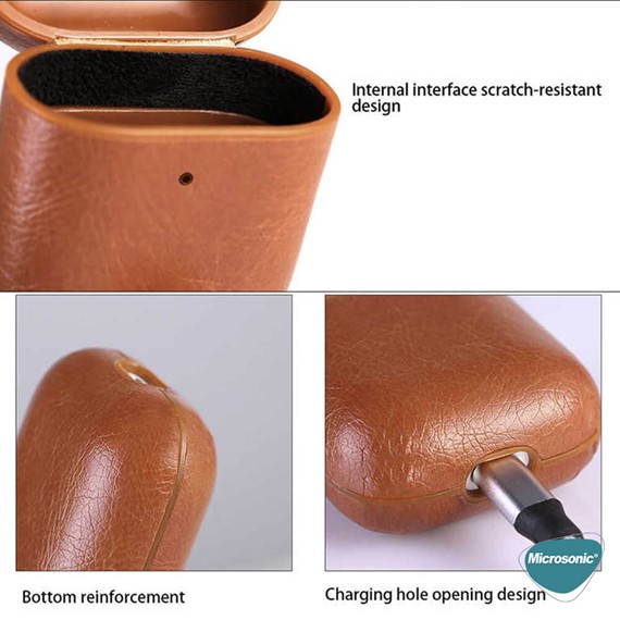 Microsonic Airpods 4 Nesil ANC Kılıf Litchi Texture Kırmızı 3