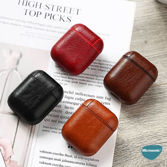 Microsonic Airpods 4 Nesil ANC Kılıf Litchi Texture Kırmızı 7