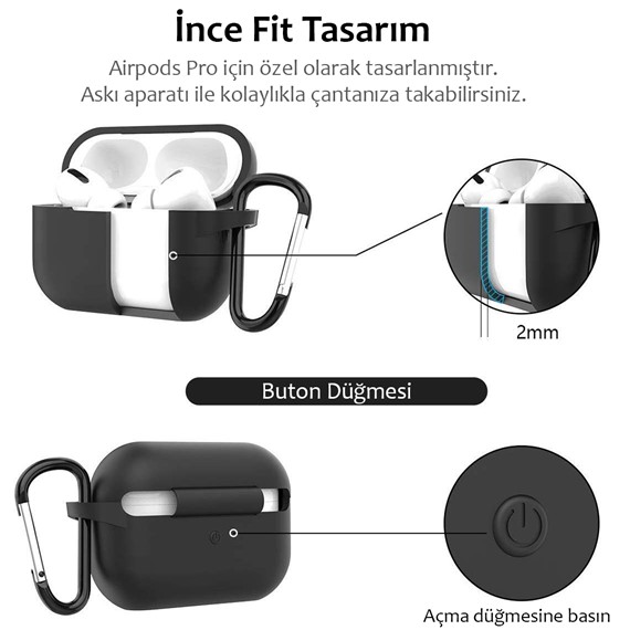 Microsonic Apple AirPods Pro Askılı Mat Silikon Kılıf Siyah 4