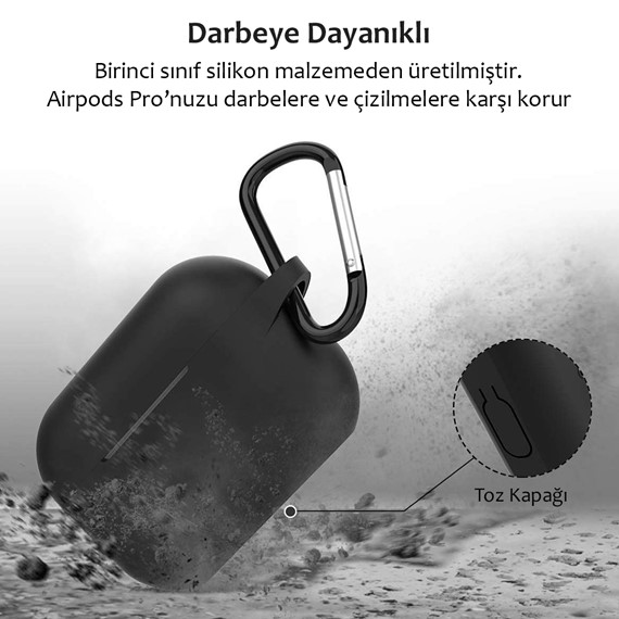 Microsonic Apple AirPods Pro Askılı Mat Silikon Kılıf Siyah 5