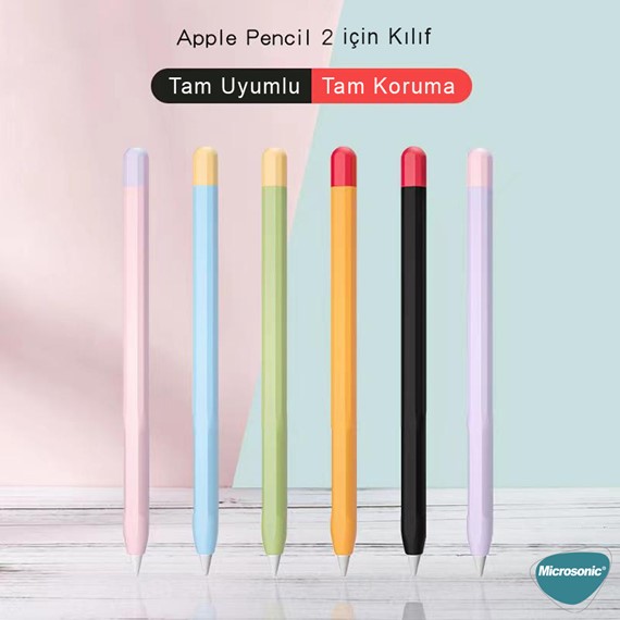 Microsonic Apple Pencil 2 nesil Kılıf Mat Silikon Sarı Mavi 4