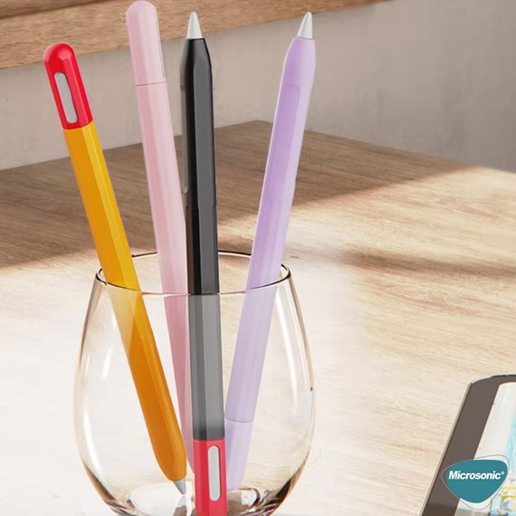 Microsonic Apple Pencil Pro Kılıf Mat Silikon Pembe Lila 3
