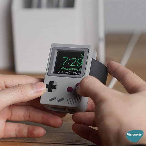 Microsonic Apple Watch 8 45mm Masaüstü Şarj Standı Gameboy Gri 2