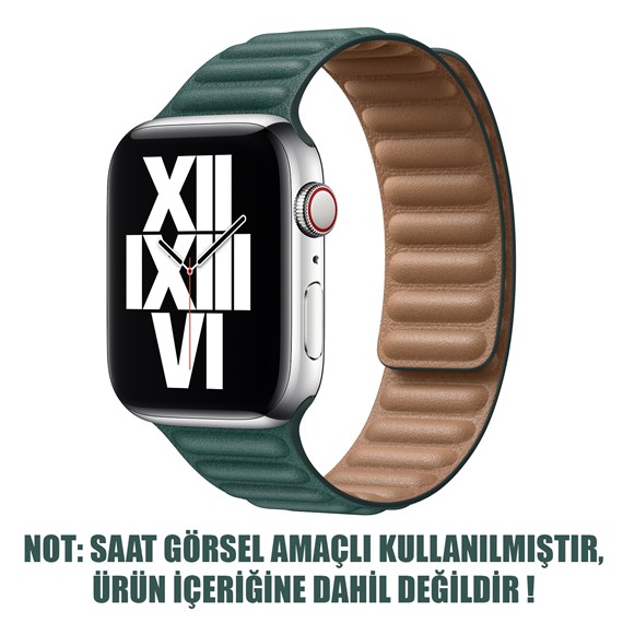 Microsonic Apple Watch Series 6 44mm Kordon Leather Link Band Koyu Yeşil 2