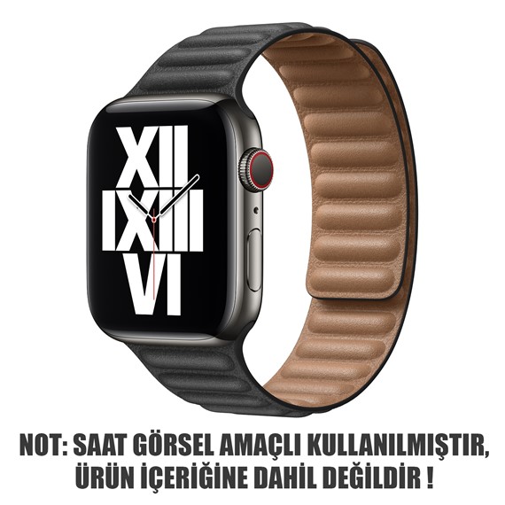 Microsonic Apple Watch Series 9 45mm Kordon Leather Link Band Siyah 2