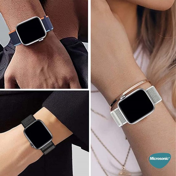 Microsonic Apple Watch SE 2022 40mm Hasırlı Kordon Woven Koyu Yeşil 6