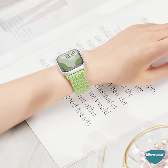 Microsonic Apple Watch SE 2022 40mm Kordon Large Size 160mm Knitted Fabric Single Loop Açık Yeşil 2