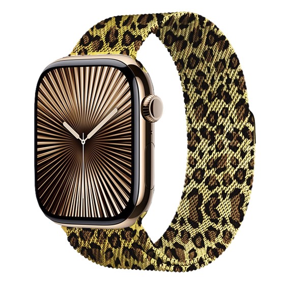 Microsonic Apple Watch Series 9 41mm Kordon Luxe Metal Leopard Sarı 2