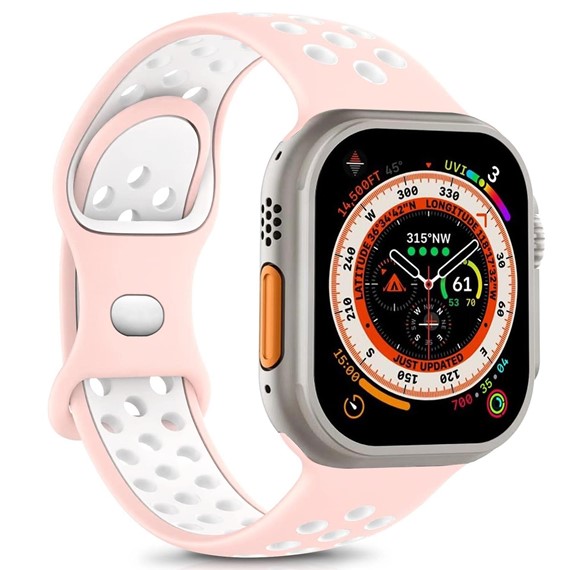 Microsonic Apple Watch SE 2022 44mm Kordon Rainbow Band Pembe Beyaz 1