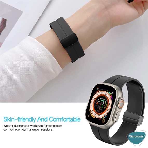 Microsonic Apple Watch SE 44mm Kordon Ribbon Line Siyah Beyaz 8