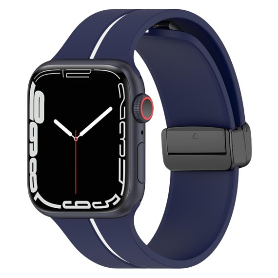 Microsonic Apple Watch Series 7 45mm Kordon Ribbon Line Lacivert Beyaz 1