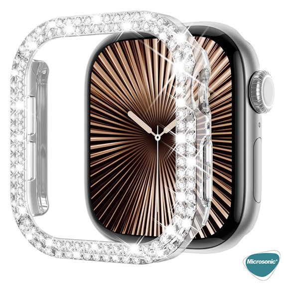 Microsonic Apple Watch Series 10 46mm Kılıf Diamond Taşlı Clear WatchBand Şeffaf 2