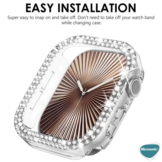 Microsonic Apple Watch Series 10 46mm Kılıf Diamond Taşlı Clear WatchBand Şeffaf 4