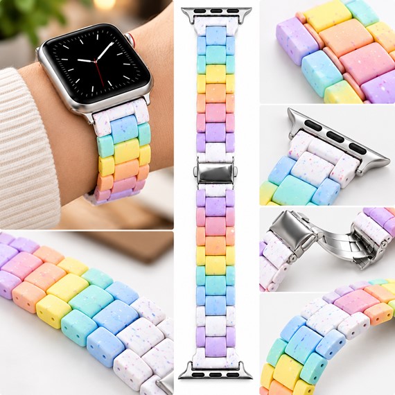 Microsonic Apple Watch Series 11 46mm Flame Metal Stainless Kordon Gökkuşağı 2