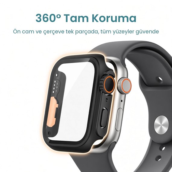 Microsonic Apple Watch SE 44mm Kılıf Apple Watch Ultra Dönüştürücü Ekran Koruyucu Kasa Siyah 3