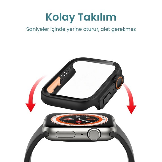 Microsonic Apple Watch SE 44mm Kılıf Apple Watch Ultra Dönüştürücü Ekran Koruyucu Kasa Siyah 4