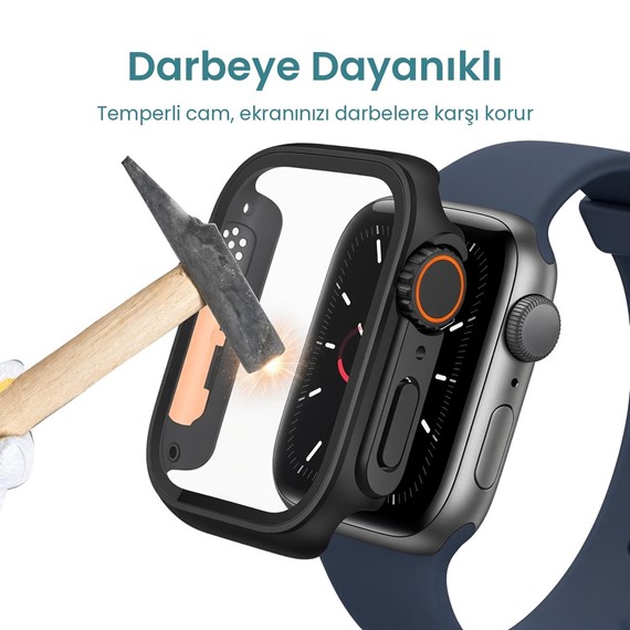 Microsonic Apple Watch SE 44mm Kılıf Apple Watch Ultra Dönüştürücü Ekran Koruyucu Kasa Siyah 7