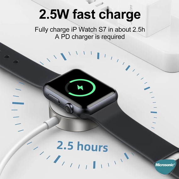 Microsonic Apple Watch Series 7 45mm Masaüstü Manyetik Hızlı Şarj Aygıtı - Type-C Kablosu Beyaz 3