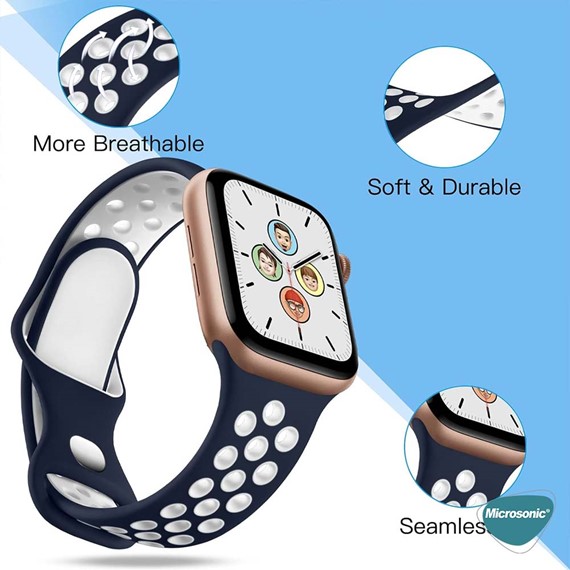 Microsonic Apple Watch Series 5 44mm Kordon Rainbow Band Patlıcan Moru 7