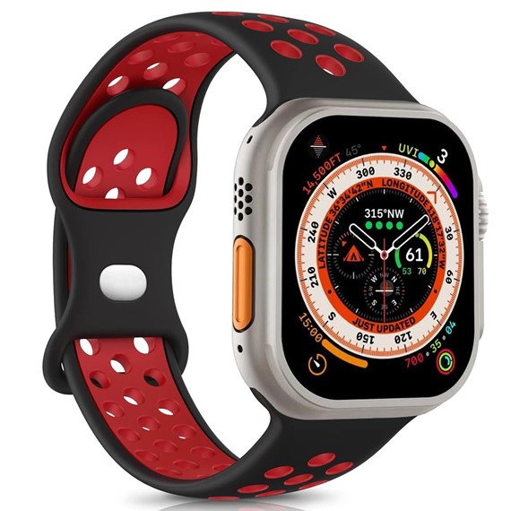 Microsonic Apple Watch Series 7 45mm Kordon Rainbow Band Siyah Kırmızı 1