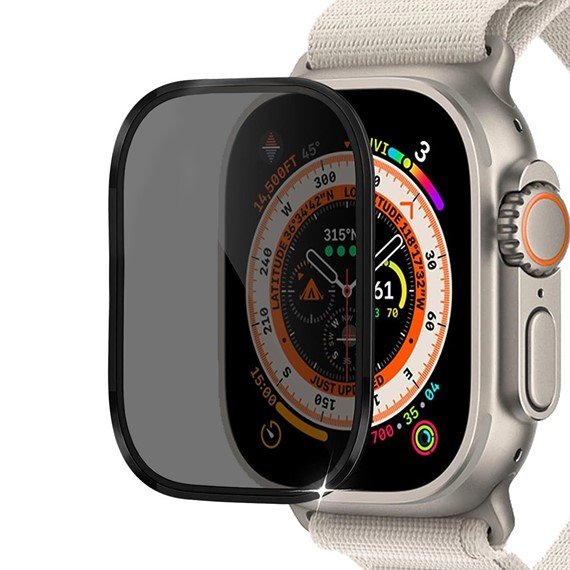 Microsonic Apple Watch Ultra Gizlilik Filtreli Cam Ekran Koruyucu Siyah 1