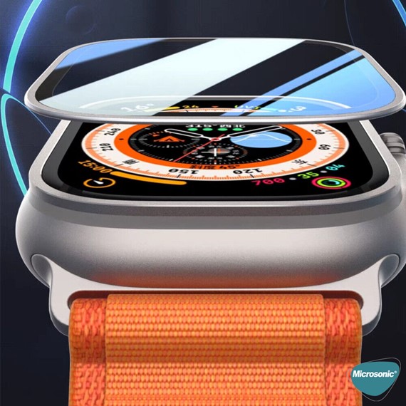 Microsonic Apple Watch Ultra Tam Kaplayan Cam Ekran Koruyucu V2 Siyah 6