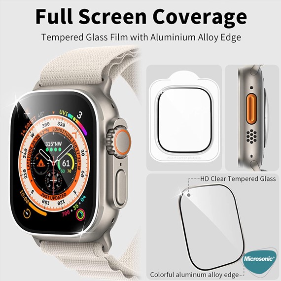 Microsonic Apple Watch Ultra Tam Kaplayan Cam Ekran Koruyucu V2 Gümüş 4