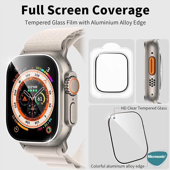 Microsonic Apple Watch Ultra Tam Kaplayan Cam Ekran Koruyucu V2 Siyah 4