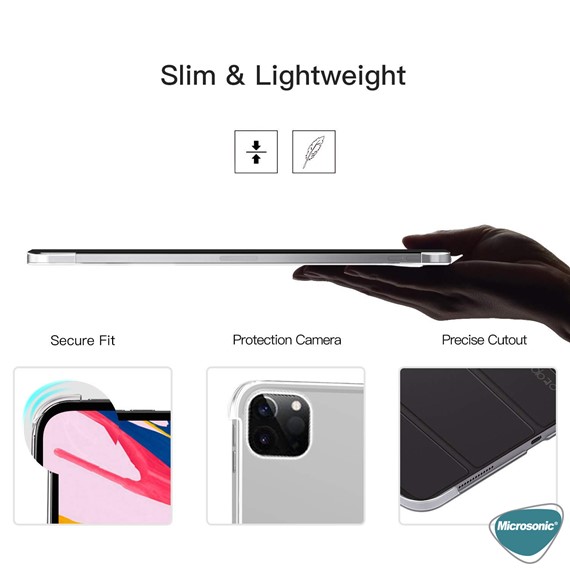 Microsonic Apple iPad Pro 12 9 2020 4 Nesil Kılıf A2229-A2069-A2232 Slim Translucent Back Smart Cover Lacivert 5