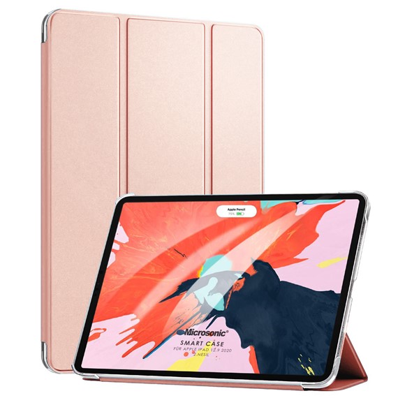 Microsonic Apple iPad Pro 12 9 2020 4 Nesil Kılıf A2229-A2069-A2232 Slim Translucent Back Smart Cover Rose Gold 1