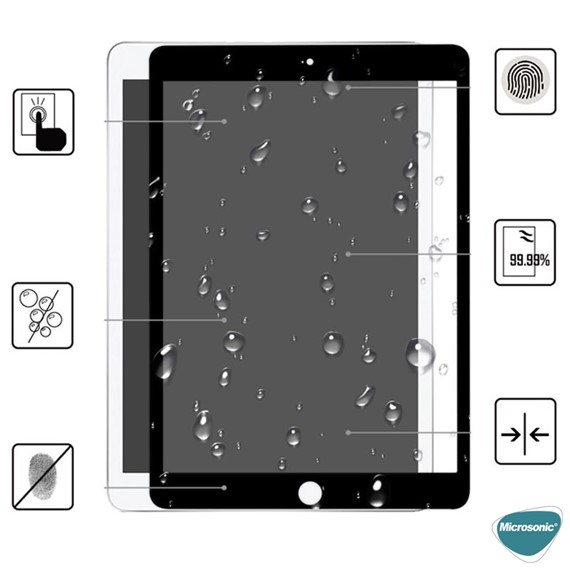 Microsonic Apple iPad 10 2 9 Nesil A2602-A2604-A2603-A2605 Tam Kaplayan Temperli Cam Ekran Koruyucu Siyah 4