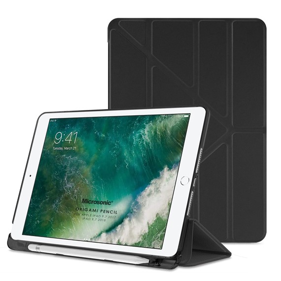 Microsonic Apple iPad 9 7 2017 Kılıf A1822-A1823 Origami Pencil Siyah 1
