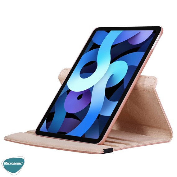 Microsonic Apple iPad 10 Nesil 10 9 A2696-A2757-A2777 360 Rotating Stand Deri Gümüş 3