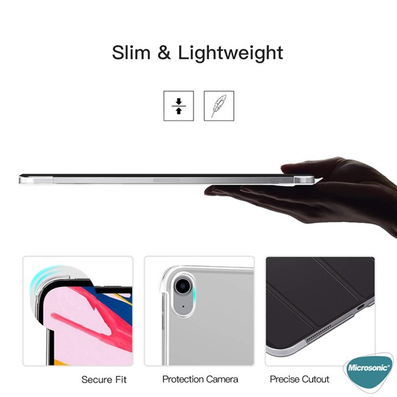 Microsonic Apple iPad Air 5 Nesil 2022 Kılıf A2588-A2589-A2591 Slim Translucent Back Smart Cover Gümüş 4