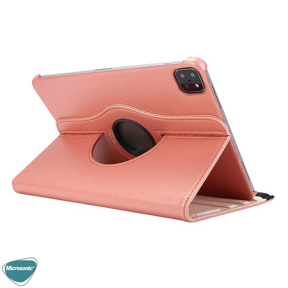 Microsonic Apple iPad Pro 11 2022 4 Nesil Kılıf A2759-A2435-A2761-A2762 360 Rotating Stand Deri Rose Gold 3