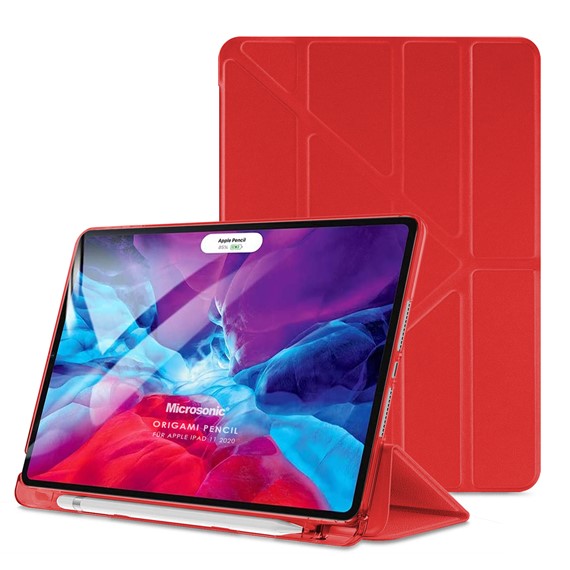 Microsonic Apple iPad Pro 11 2020 2 Nesil Kılıf A2228-A2068-A2230 Origami Pencil Kırmızı 1