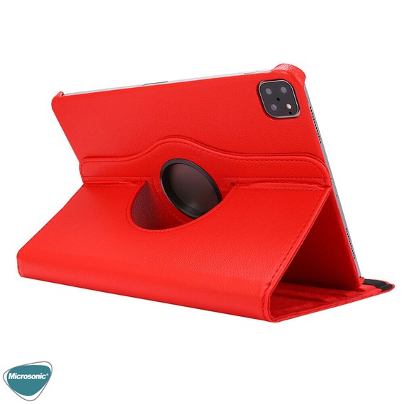 Microsonic Apple iPad Pro 12 9 2022 6 Nesil Kılıf A2436-A2764-A2437-A2766 360 Rotating Stand Deri Kırmızı 3