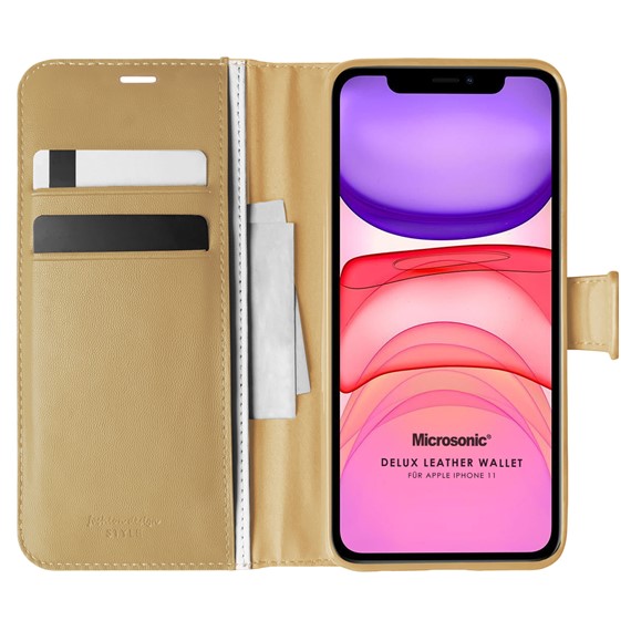 Microsonic Apple iPhone 11 Kılıf Delux Leather Wallet Gold 1