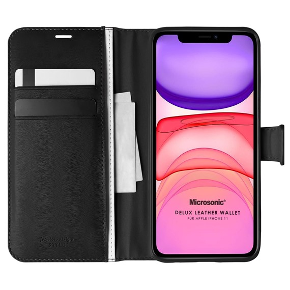 Microsonic Apple iPhone 11 Kılıf Delux Leather Wallet Siyah 1