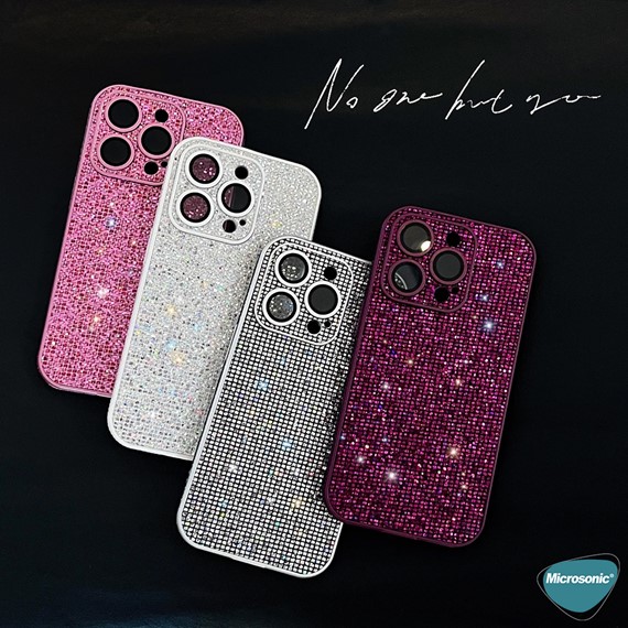 Microsonic Apple iPhone 15 Kılıf Bling Rhinestones Mor 4