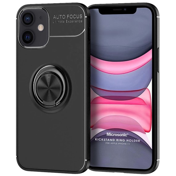 Microsonic Apple iPhone 11 Kılıf Kickstand Ring Holder Siyah 1